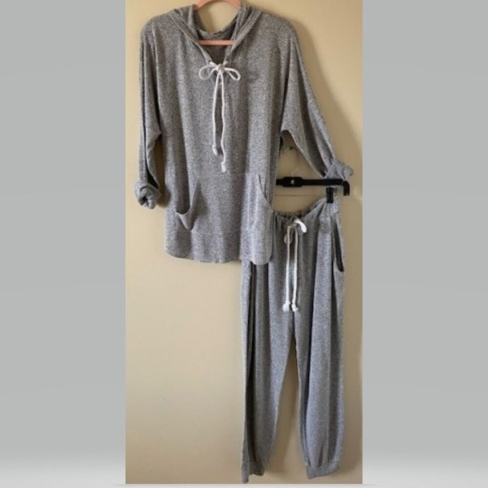 Grey Hooded Tie-Front Lounge Set